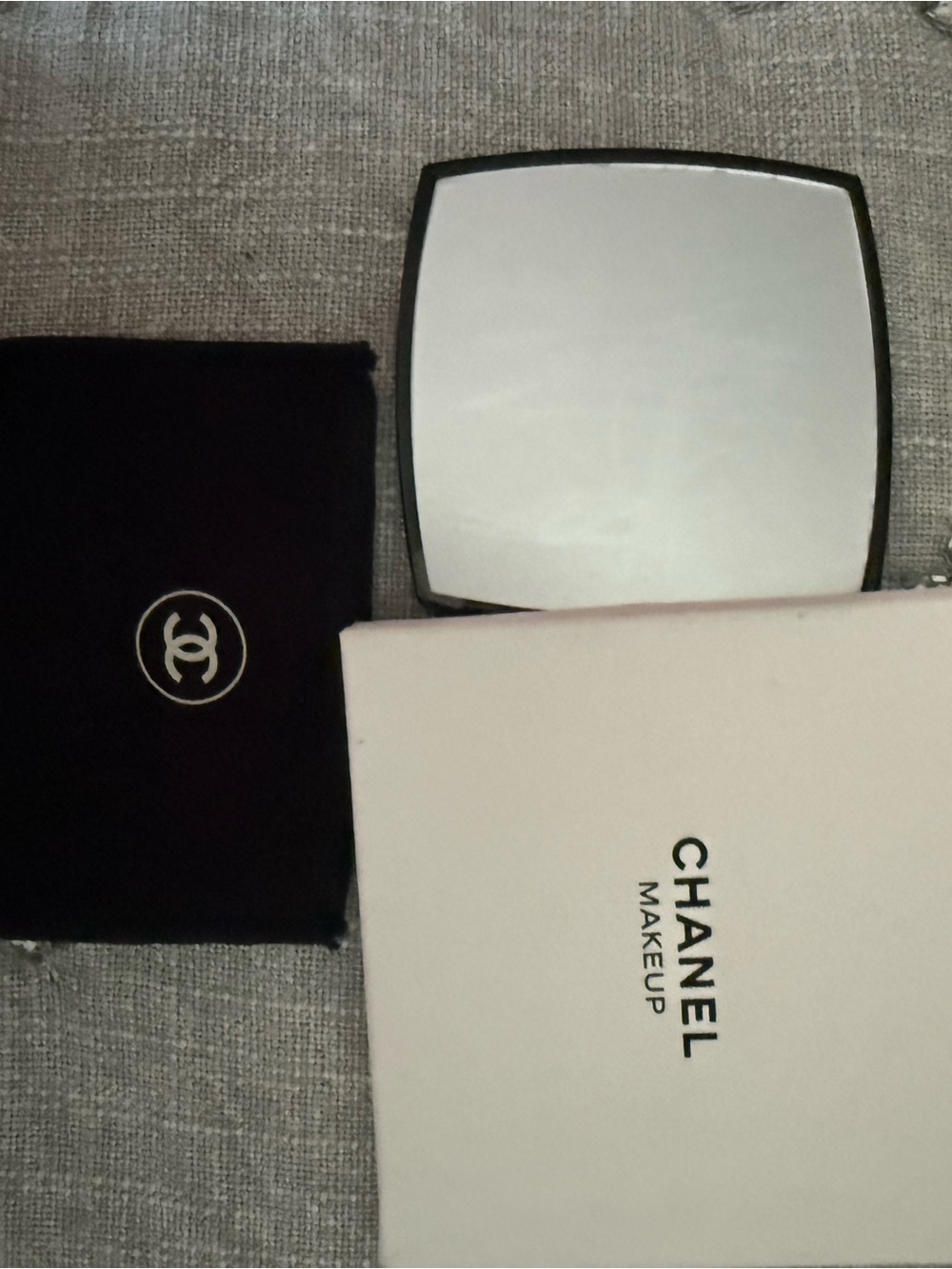 CHANEL Black Compact Mirror with White Branded Box